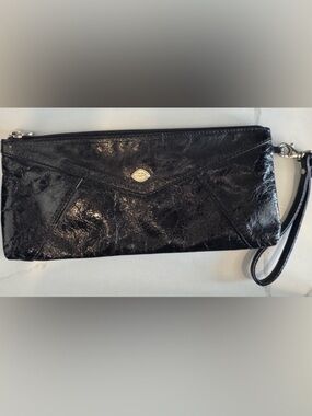 Vintage The Trend Italy 💯 Leather patent clutch hand bag purse black wedding
